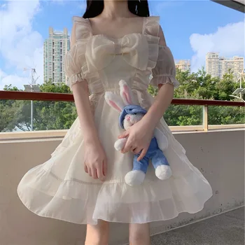 Veľkosť M-2XL žien 2020 letné nový štýl Japonských Mäkké Dievča rozstrapatené bez ramienok Bowknot šaty Cos sladké sexy Loli Vestidos