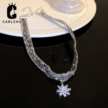 2022 Kórea Módne Crystal Snowflake Kvet Prívesok Drahokamu Krátke Clavicle Reťazca Choker Náhrdelník pre Ženy Strany Šperky