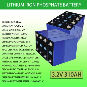 3.2 V 310Ah lifepo4 batérie DIY 12V 24V 310AH Nabíjateľná batéria pre Elektrický pohon RV Solárny systém na uskladnenie Energie