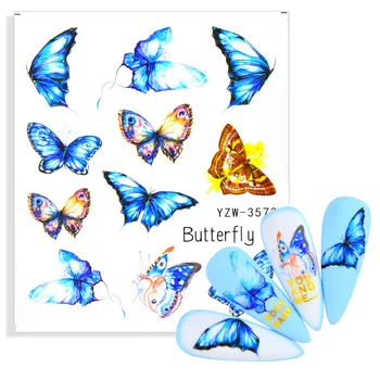 3D Akvarel Motýle Jazdcov Nail Art Vody Prenos Odtlačkový Nálepky Blue Valentine ' s Day na Nechty, Dekorácia, Tetovanie, Manikúra