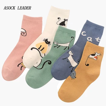5 Párov Jar Ženy, Zábavné Ponožka Módy Bavlna Lady Ovocie Farba Cartoon Bavlnené Ponožky Priedušné Ponožky Pohodlné Ponožky