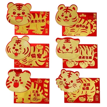 6 Ks Čínske Červené Obálky, Rok Tigra Hong Bao Šťastie, Peniaze Pakety Pre Jarný Festival Narodeniny Dodávky