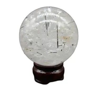 72 mm R Prírodná Biela Crystal Ball Jasný Kremeň, ČIERNA Quartz Rutilated Kolo Magic Ball Liečenie Reiki Dekorácie