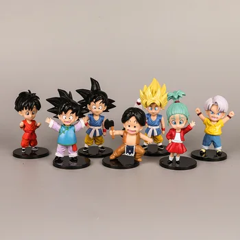 7Pcs 12 cm Dragon Ball Goku Gohan Goten Šachty Pan Bulma Upa Dieťa Q-Verzia Mini Kawaii Bábika Darčeky Toy Model Anime Postavy PVC