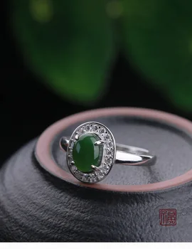 925 prata esterlina incrustada hotan jade prírodné espinafre verde jaspis anel jóias