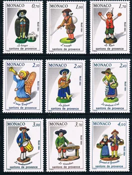 9Pcs/Nastaviť Nové Monako Post Pečiatka 1984 Vianočné Provence Farebné Hliny Figúrka Pečiatky MNH
