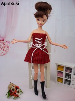 Bábika Príslušenstvo Knitwear Červená Off-Ramenné Šaty, Oblečenie Pre Barbie Doll House Jeden Kus Vestidos Pre Blythe 1/6 BJD Bábiky