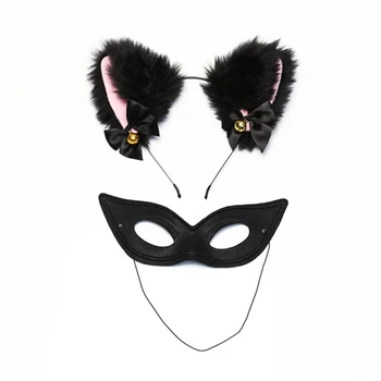 Dievčatá Mačka Uši hlavový most s Zvony Nastaviť Masku pre Halloween Party Mačka Dodávky