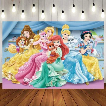 Disney Princezná Pozadie Banner Kreslený Film Snow White Ariel Tému Pozadia Pre Dieťa Sprcha Deti Dievča Narodeninovej Párty Dekorácie