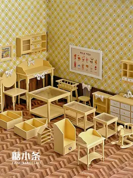 Doll House miniatúrny domček pre bábiky s nábytkom Kabinetu Kvetina Stand Čaj Stôl Skrinka Mini Šatník domček pre bábiky Doplnky, Dekorácie