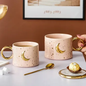 Elegantné a jednoduché keramická šálka 300 ml spracovanie zlata, tvorivé kávy mlieko v home office hviezdičkový vynikajúci keramický pohár darček pár