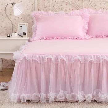 Európskom štýle pure color čipky posteľ sukne Jeden kus Posteľ Zahŕňa hrubé matrac ochranný kryt list domácnosť, posteľná bielizeň