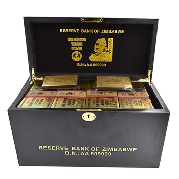 Festival Suvenírov 1200pcs 5.8 g Zimbabwe Sto Biliónov Dolár, Zlato, Bankovky Vodoznak s Drevený Box na Darček