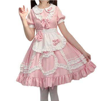 Gothic Lolita Ružové Šaty Mladistvých Žien Anime Kawaii Mačka Dievčatá Princezná Halloween Cosplay Kostým Sladké Slúžka Zástera Uniformy, Výstroj