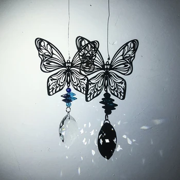 H&D Ručné Crystal Suncatcher Kolekcie Darček Rainbow Maker Okna Visí Kovový Prívesok Motýľ Kvapky Pre Domov, Záhradu Dekor