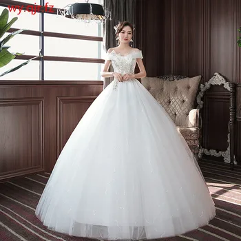 HMHS#Svadobné Šaty Vyšívané Čipky na Čisté Dlhé rukávy O-Krku Čipky vziať Šaty biele Dlho, lacné, Veľkoobchod plesové šaty