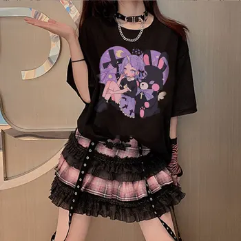 Kawaii Žien T-shirt Japonské Kreslené Láska Dievča Tlač-Krátke rukávy Anime T Shirt Harajuku Top Ulzzang Letné Oblečenie Žien