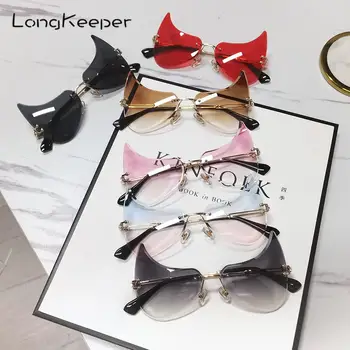 LongKeeper bez obrúčok Cat Eye slnečné Okuliare Ženy 2021 Luxusné Značky Vintage Punk Slnečné Okuliare Dámy Jedinečné Okuliare zonnebril dames