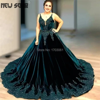 Moslimské Velvet Appliques Formálne Večerné Šaty S V Krku Dubaj Couture Party Šaty 2020 Islamskej Plesové Šaty Prom Šaty Vestidos