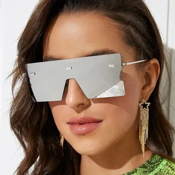 Nadrozmerné Flat Top Zrkadlo Slnečné Okuliare 2022 Ženy, Luxusné Značky Veľkých Bez Obrúčok Okuliare Jeden Kus Námestie Slnečné Okuliare Big Odtiene