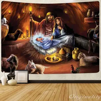 Narodenie Ježiša Gobelín Pre Kresťanské Apartmán, Spálňa, Obývacia Izba Koľaji Stene Visí Ozdoby