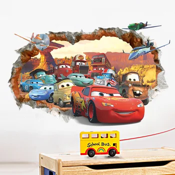 Nové Disney Cars Samolepky na Stenu 3D Porušenú Stenu Pozadia Samolepky na Stenu Rozloženie Deti Spálňa Cartoon Vymeniteľné Anime Samolepky na Stenu