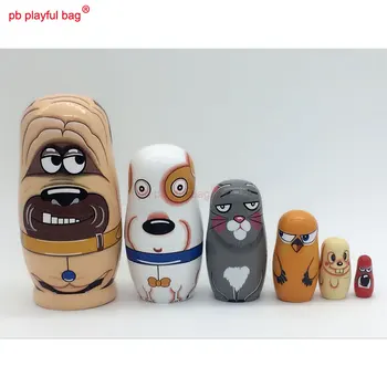 PB Hravé taška Šesť vrstvou pes zvierat ruskej bábiky drevené detské hračky nastaviť remesiel špeciálny darček na Valentína HG26