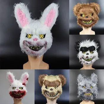 Plyšové Strašidelný Bunny White Bear Králik Strašidelné Halloween Masky Vrah Masque Maska Pre Dospelých Pokrývky Hlavy