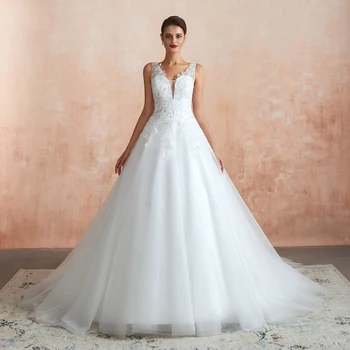 Princezná Svadobné Svadobné Šaty Obyčajné Ilúzie Späť 2022 Veľkoobchod Bieleho Tylu Svadobné Šaty Sequin Čipky Appliques