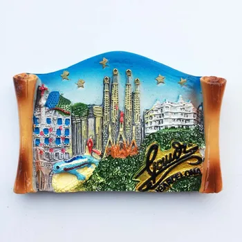 QIQIPP Barcelona Orientačné body, Španielsko Tvorivé ručne maľované turistické pamätné darčeky remeslá magnetické chladnička nálepky