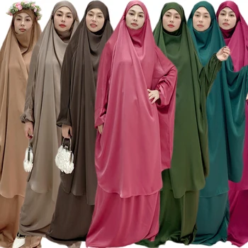Ramadánu Moslimských 2 Dielna Sada Modlitba Odev Hidžáb Šaty, Sukne Ženy S Kapucňou Abaya Úplné Pokrytie Niqab Islam Oblečenie Dubaj Blízkom Východe