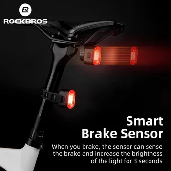 ROCKBROS Bicykel Zadné Svetlo Smart Auto Brzdy Snímanie USB LED Svetlo na Bicykel Plnenie Cyklistické zadné svetlo MTB, Road Bike Príslušenstvo