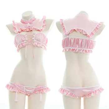 Roztomilý Lolita Ružová Slúžka Výstroj Japonského Anime Cosplay Kostým Sexy Spodnú Bielizeň Študent Jednotné Bikini Slúžka Oblečenie Nightdress