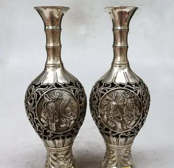 Starožitný Staré 18C Striebornú vázu,pár vybojovať fľaše,ručné práce,najlepšie zber a ozdoby,doprava zdarma