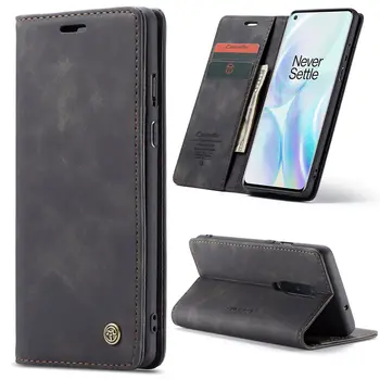 Telefón Prípade OnePlus 8 Luxusné Kožené Magnetické Flip Cover Peňaženky Karta, Slot Skladací Stojan Shockproof Úplný Ochranný Kryt