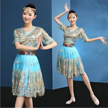 Vintage Luxusné Brušného Tanca Kostým 2 Dielna Sada (Top+sukňa) India Dancewear Orientálne ženy fáze výkonu Tanečné Oblečenie
