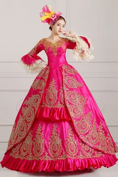 červená/broskyňa, ružové a zlaté výšivky plesové šaty, šaty kráľovskej stredoveké šaty princezná Renesancie Šaty kráľovná cosplay Viktoriánskej šaty