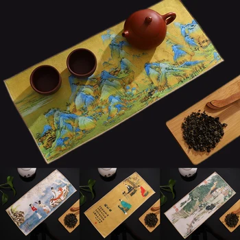 Čínsky Maľované Hrubé Utierka Super Absorpčné Domácnosti Zen Čaj Stôl Čaj Nastaviť Príslušenstvo Stolný Podložky Profesionálne RagTea