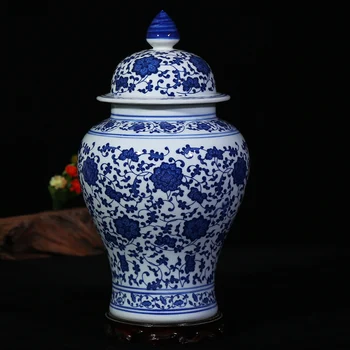 Čínsky Modré a Biele Porcelánové Kvetinový Chrámu Jar Váza Dragon krajiny Keramické Zázvor Jar s vekom Orientálna vázy, dekorácie